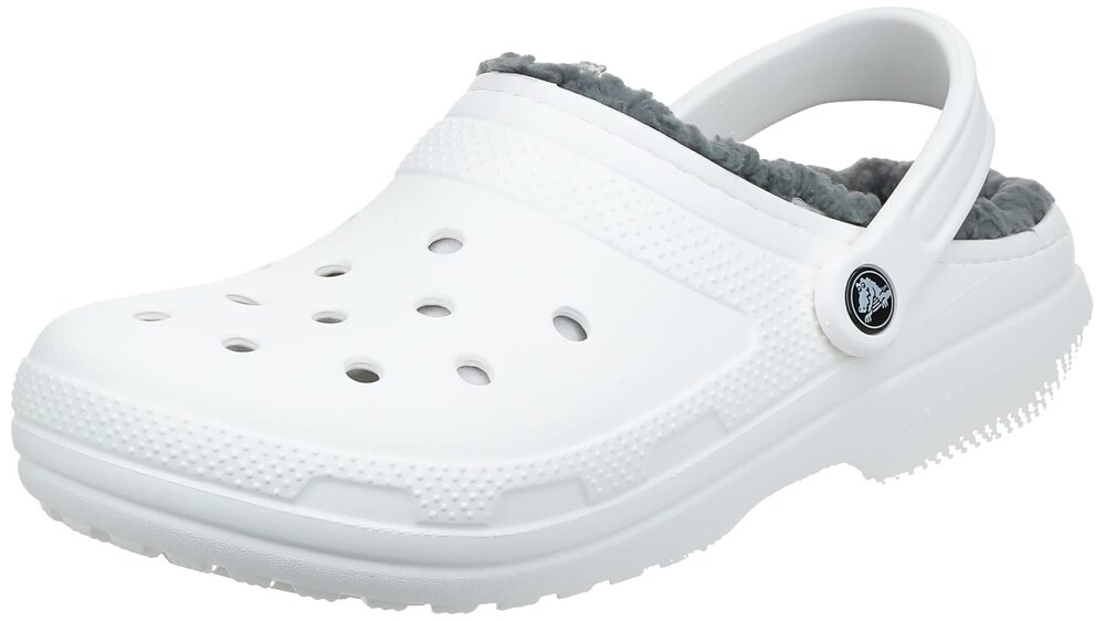 CROCS MEN'S AND WOMEN'S CLASSIC LINED CLOG, WHITE/GREY 2, USMEN5/WOMEN7